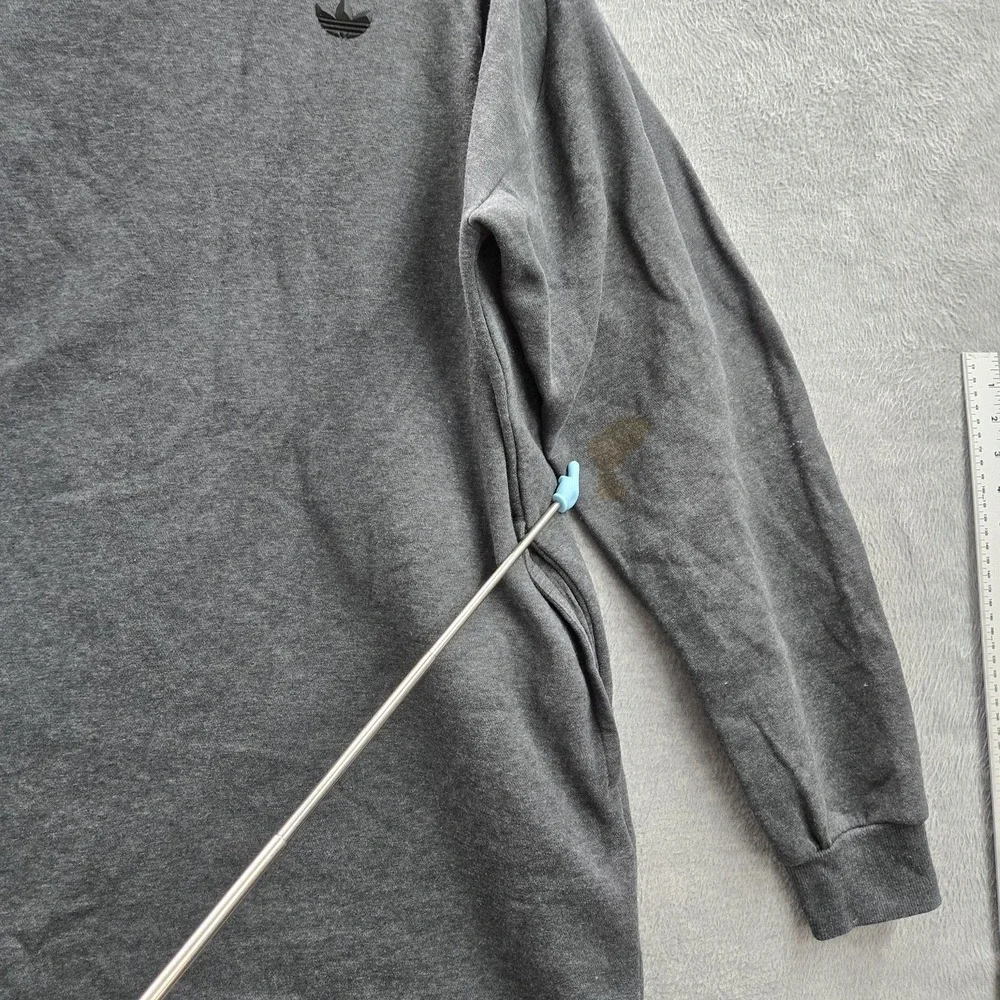 Adidas Men Jacket L Gray Fleece Activewear Zipper Logo Long Sleeve READ